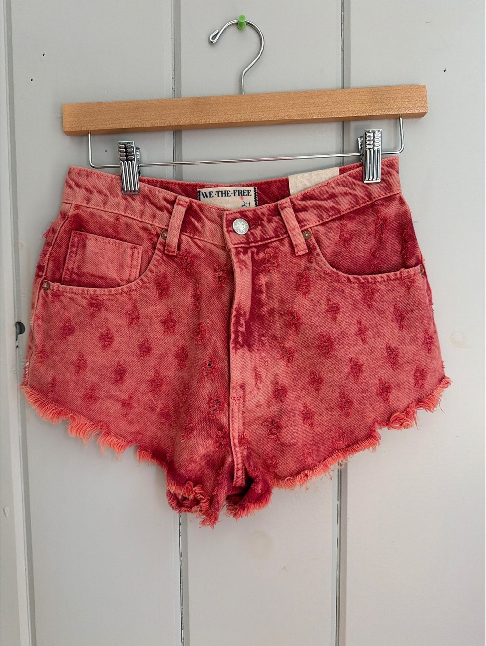 We The Free Red Distressed Denim Shorts Size 24 NWT
